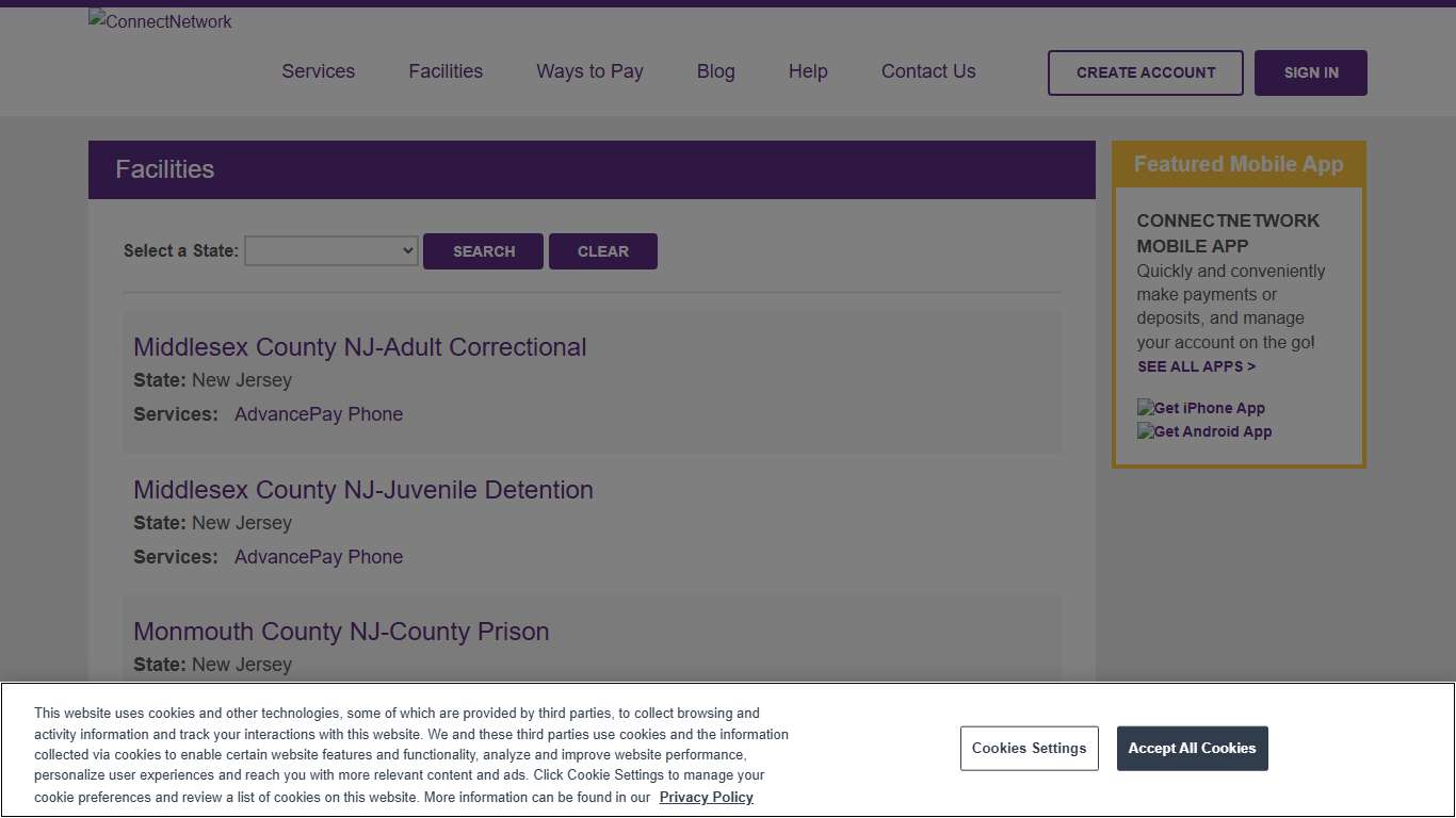 ConnectNetwork Facilities Find our services at a facility